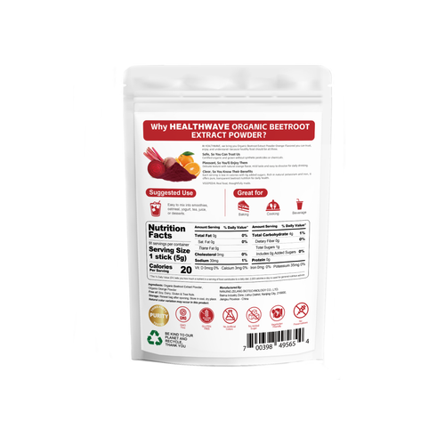 Organic Beetroot Extract Powder 2% Nitrates - Sweet Orange Flavor