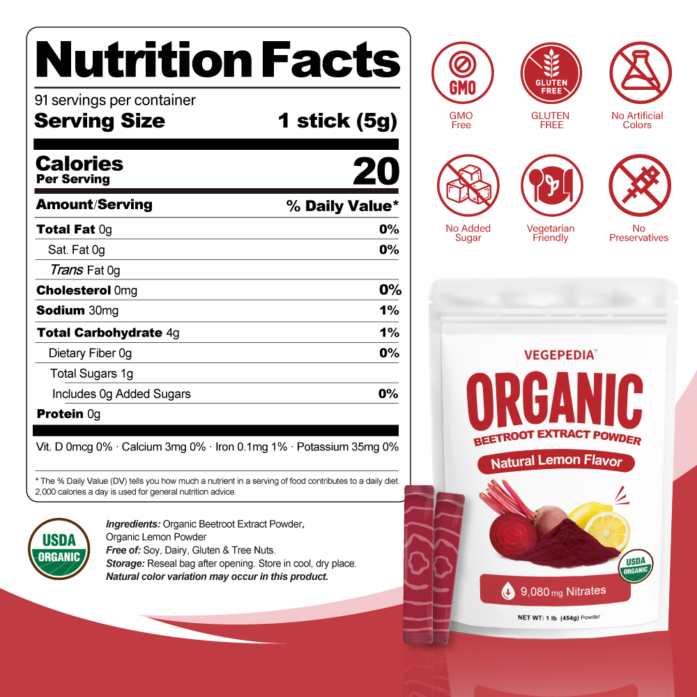 Organic Beetroot Extract Powder Lemon-Flavored